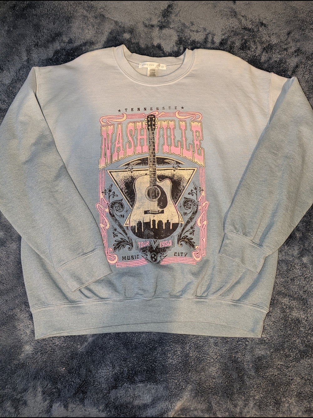 Altar'd State Gray Ombre 'Nashville' Graphic Sweater with Pink Accent